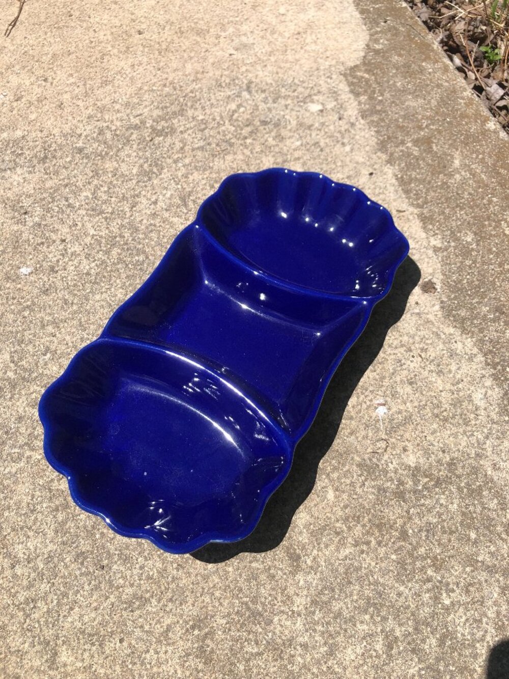 Vintage Cobalt Blue Divided Ceramic Serving Dish
